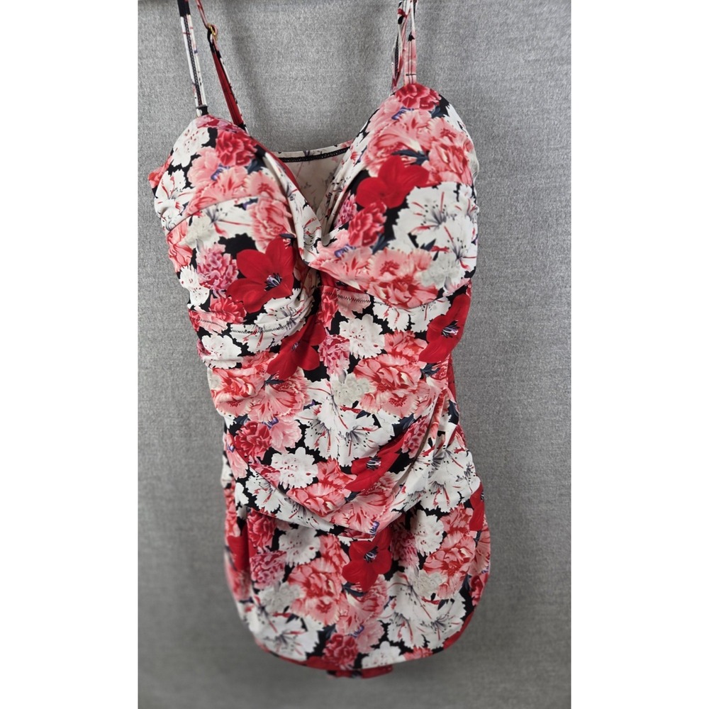 Shore Shapes Swimwear‎ Ruched Swim Dress 16 Pink Red Floral Resort Cruise Beach